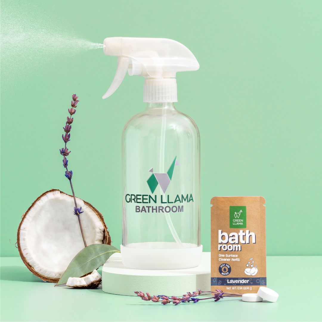 Green Llama - Bathroom Cleaning Kit with Lavender Essence - Refillable & Eco-Friendly