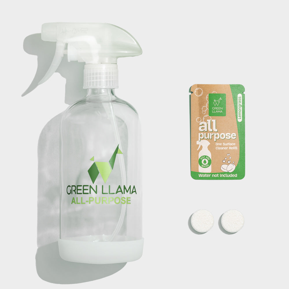 Green Llama All-Purpose Multi-Purpose Spray Cleaner with refill and Glass bottle, all eco-friendly