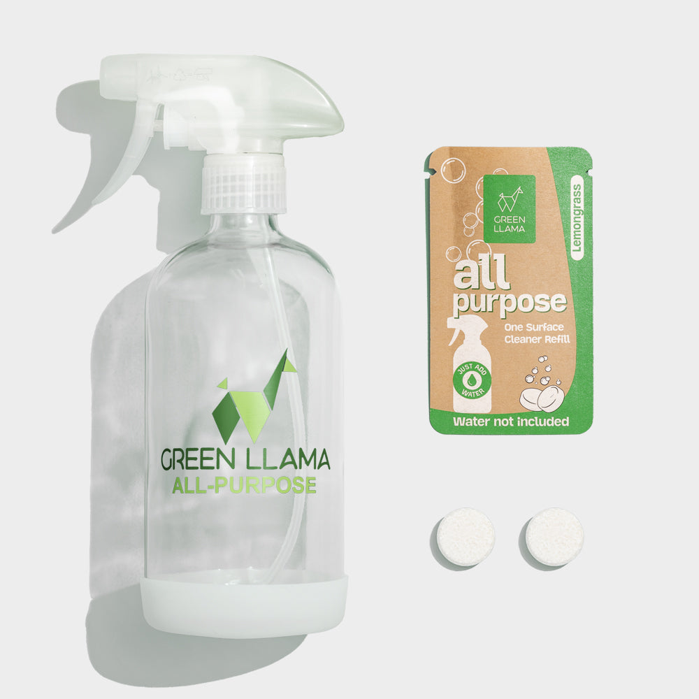 Green Llama All-Purpose Multi-Purpose Spray Cleaner with refill and Glass bottle, all eco-friendly