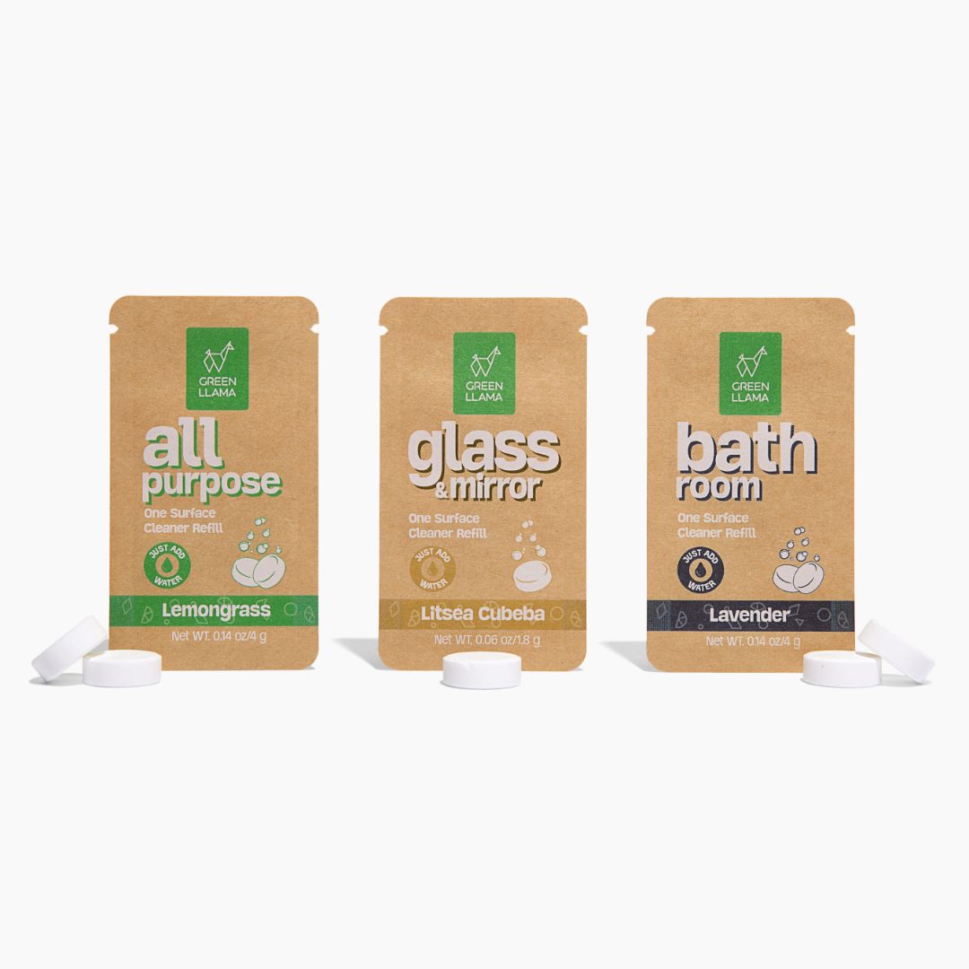 Green Llama Tablet refills for All-Purpose, Bathroom and Glass Cleaner