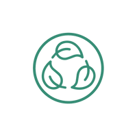 Circular icon showing three leaves in a loop, indicating compostable and eco-friendly packaging